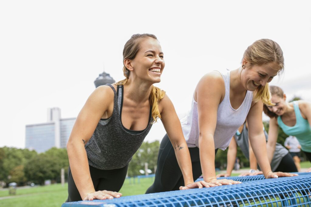 Four women having an outdoor workout